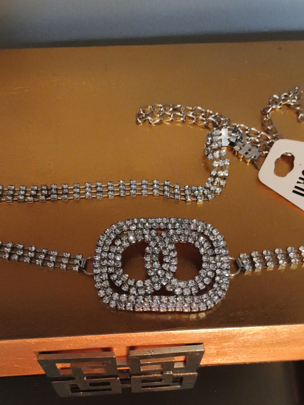 Rhinestone Interlocking Oval Statement Belt - Silver